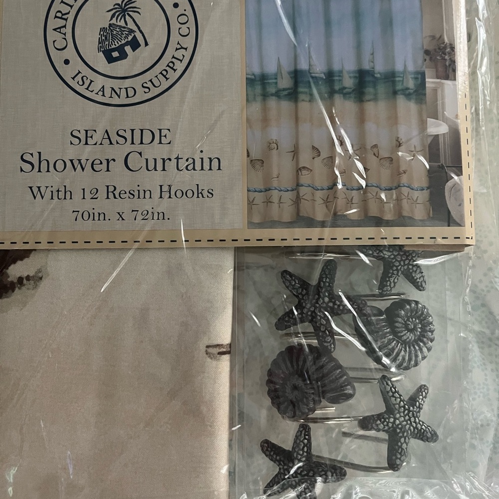Caribbean Joe Seaside Shower Curtain with Blue and Tan Accents